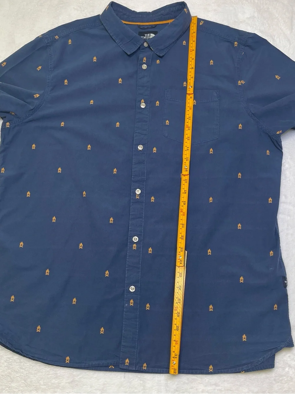 The North Face Mens XXL Short Sleeve Campfire Print Button Down Shirt Blue